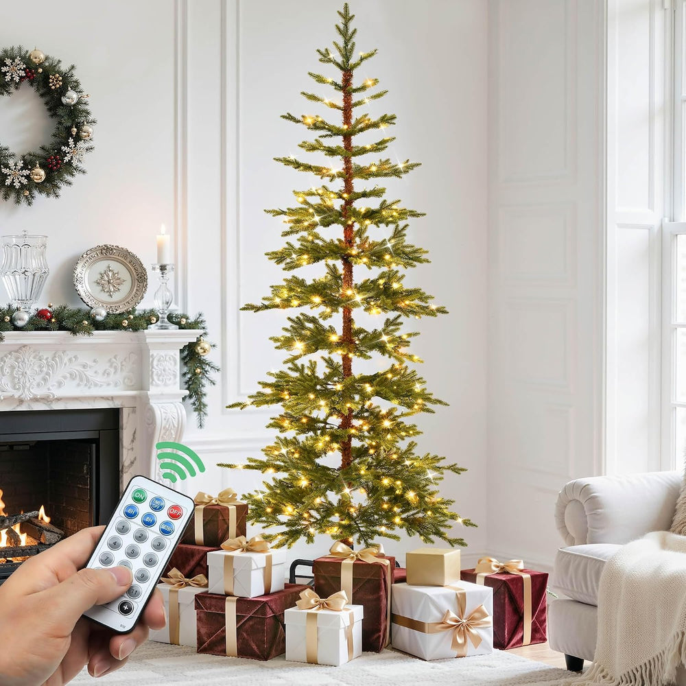 YITAHOME 7.5ft Prelit Sparse Pencil Christmas Tree Aspen Fir with Remote