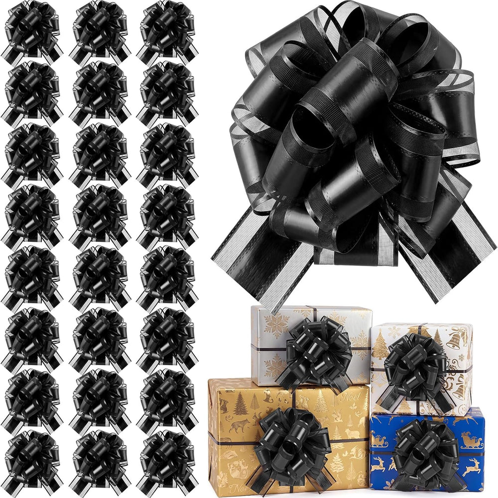 48 Pcs 6 Inch Xmas Pull Bows for Gift Wrapping, Matte Black