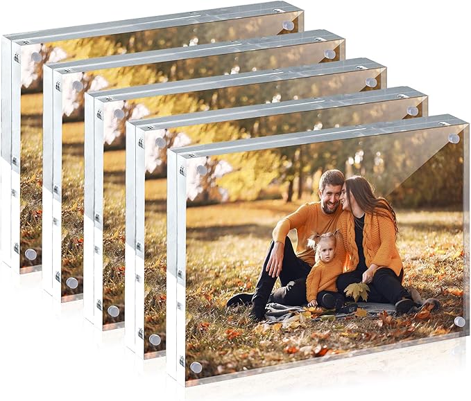 JOHOUSE 5 Pack 5 x 7 Acrylic Picture Frames, Double Sided Magnetic Photo Frames Self Standing Frameless Transparent for Desktop Display Gifts for Women (6 Pack)