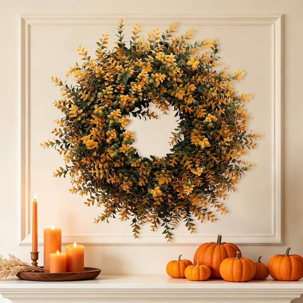 26 Inch Fall Wreaths for Front Door Outdoor Boxwoods Wreath
