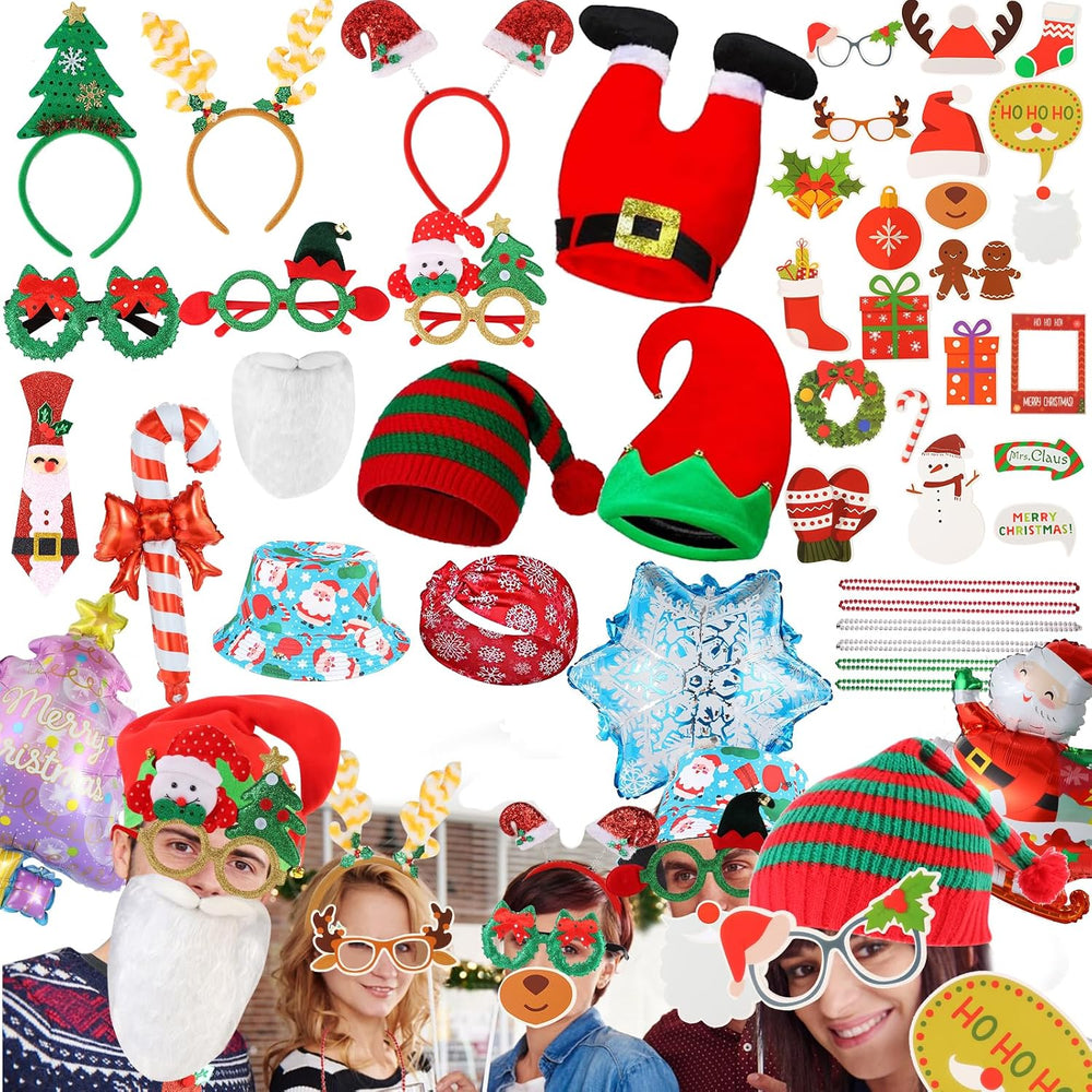 NICOWARM Large Opulent Christmas Photo Booth Props, Xmas Party Supplies, Phot...