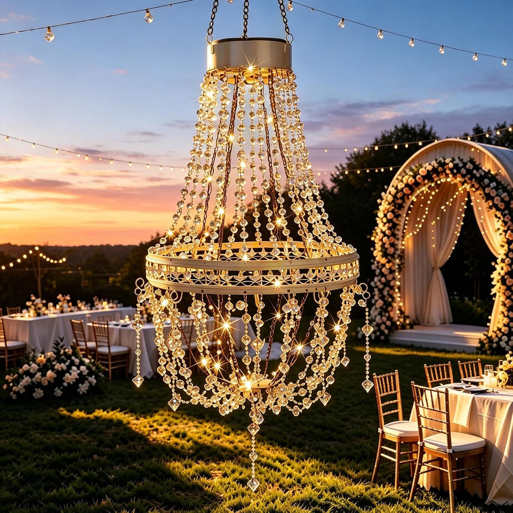 Solar Chandelier Outdoor, Crystal Hanging Solar Garden Lights Waterproof
