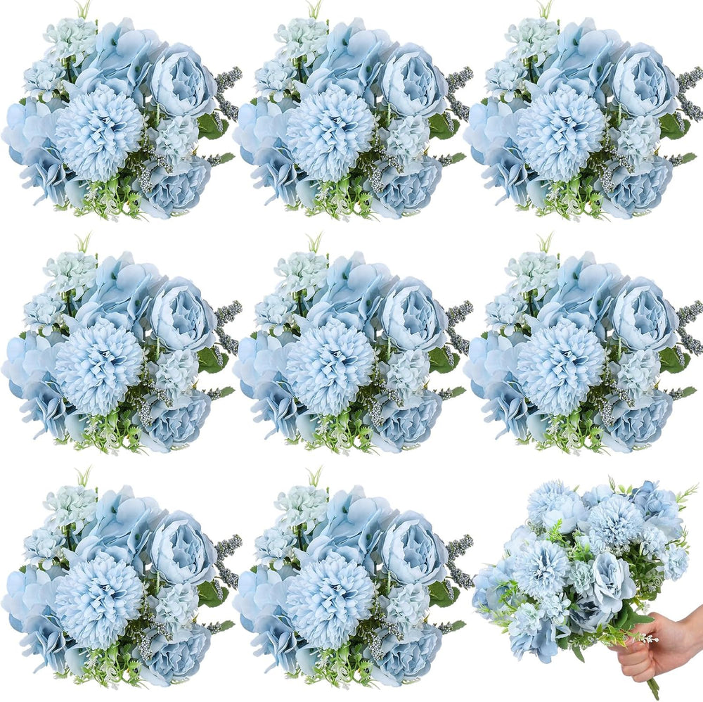 Lyrow 8 Bundles Blue Artificial Peony Flowers for Wedding Centerpieces