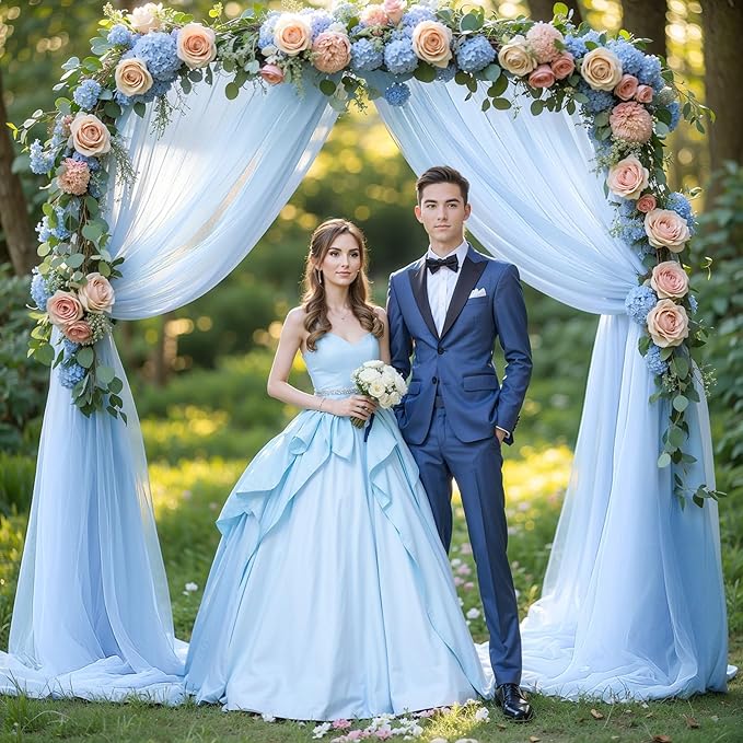 Wedding Arch Draping Fabric, 2 Panels 18FT Baby Blue Sheer Backdrop Curtain Chiffon Fabric Drapes Arbor Drapery Wedding Ceremony Reception Swag Decorations