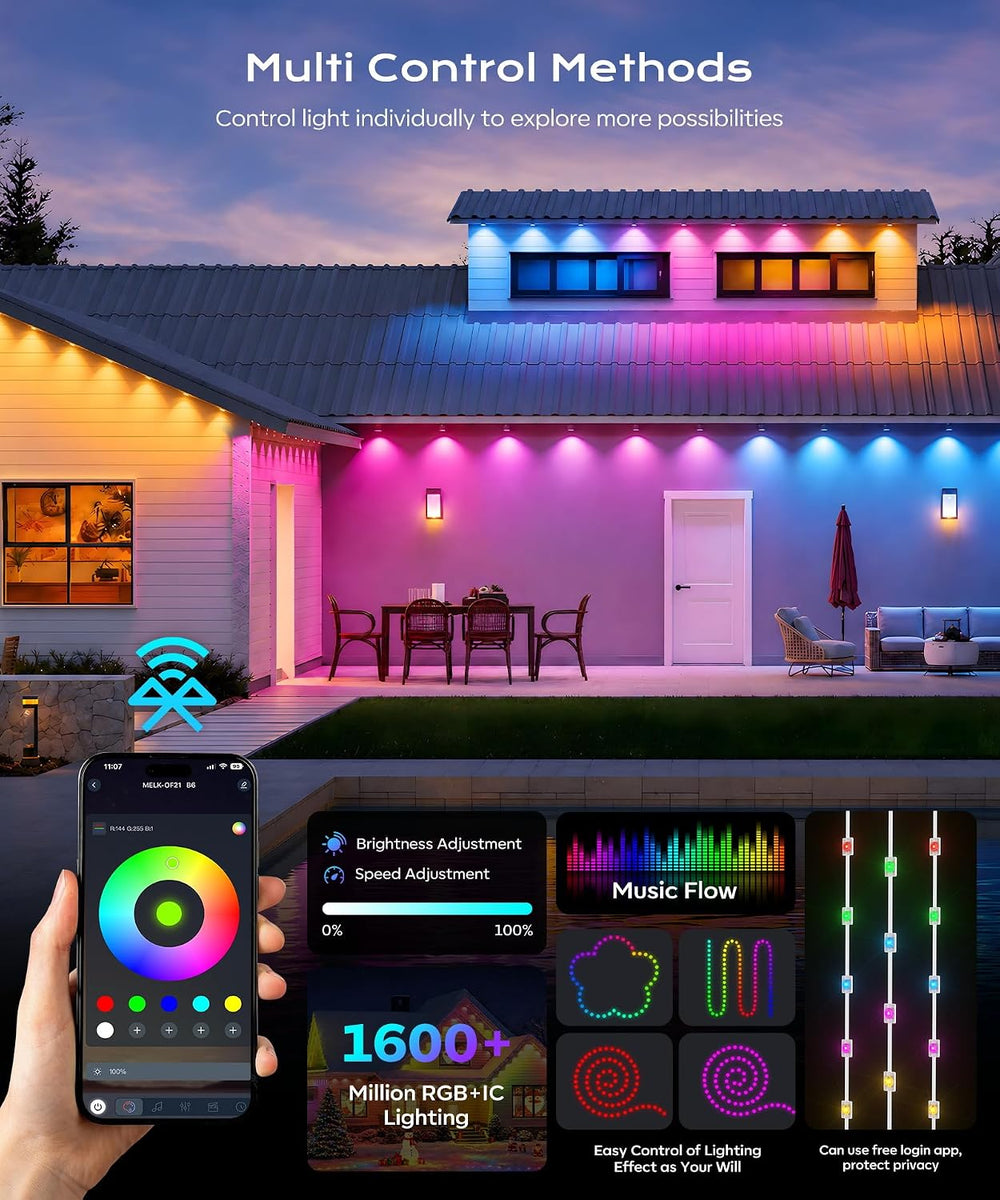 Permanent Outdoor Lights for House, 200ft Christmas RGB+IC Lights