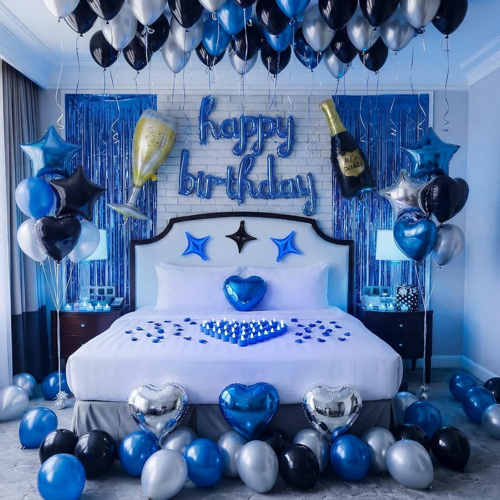 Realspring 175 Pcs Blue Happy Birthday Balloon Decorations for Men Women