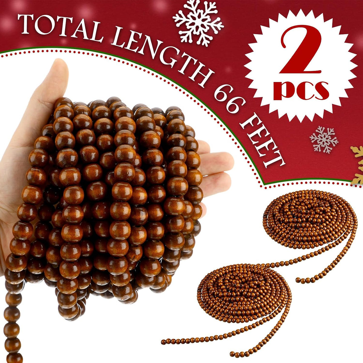giegxin 2 pcs brown christmas wood bead garland, side view
