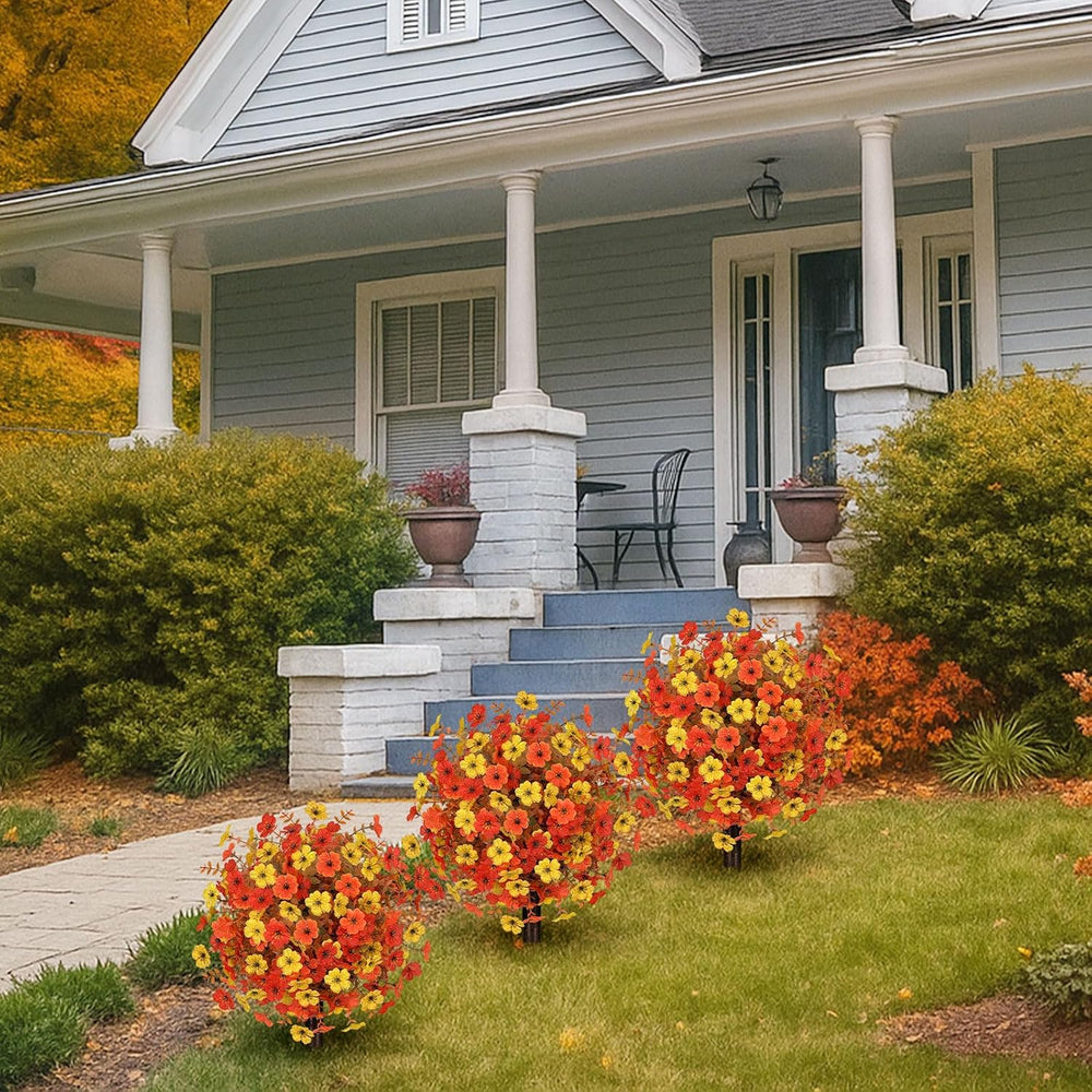 ICX 2pcs Fall Artificial Topiary Ball Trees, Faux mums Flowers for Outside