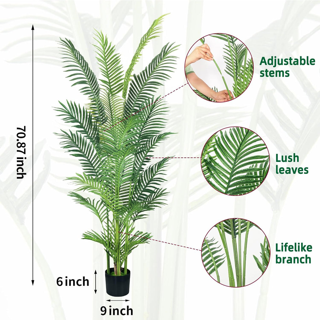 haihong 6ft artificial palm tree,faux areca palm plant, close-up detail
