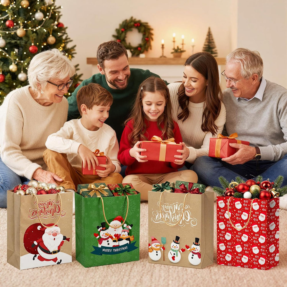DeckTheHalls 36 Pack Christmas Kraft Gift Bags with Handles, 7.5 x3.5 x9 in