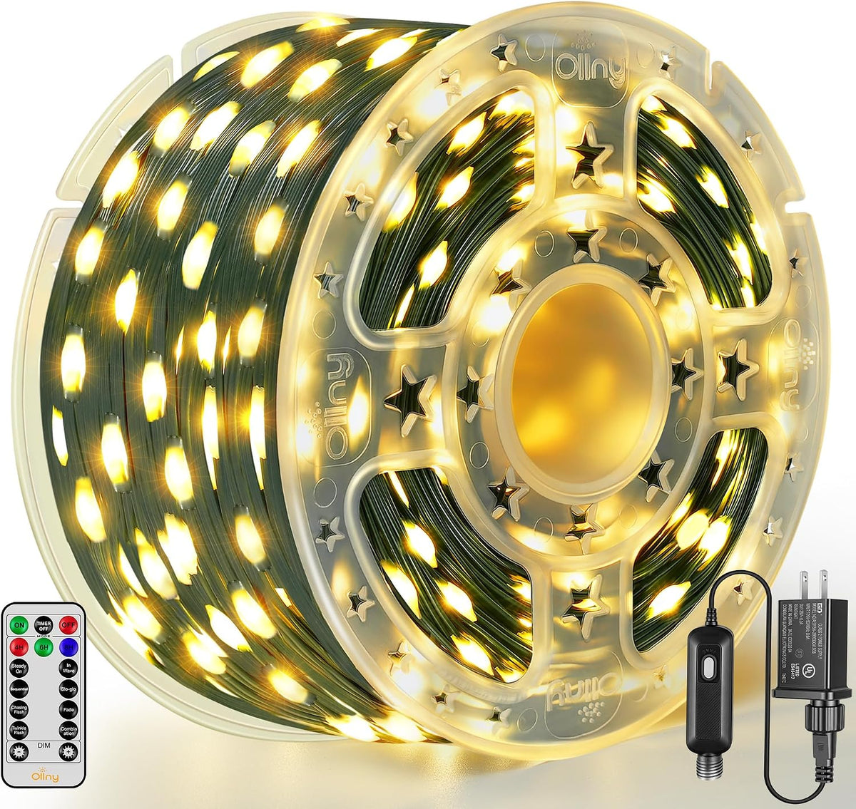 Ollny Christmas Lights 1000 LED 330 FT, IP67 Waterproof Plug in Christmas Tree Lights with Remote, 8 Modes, 3 Timers, Dimmable, House Xmas Indoor Decorations String Light (Warm White)
