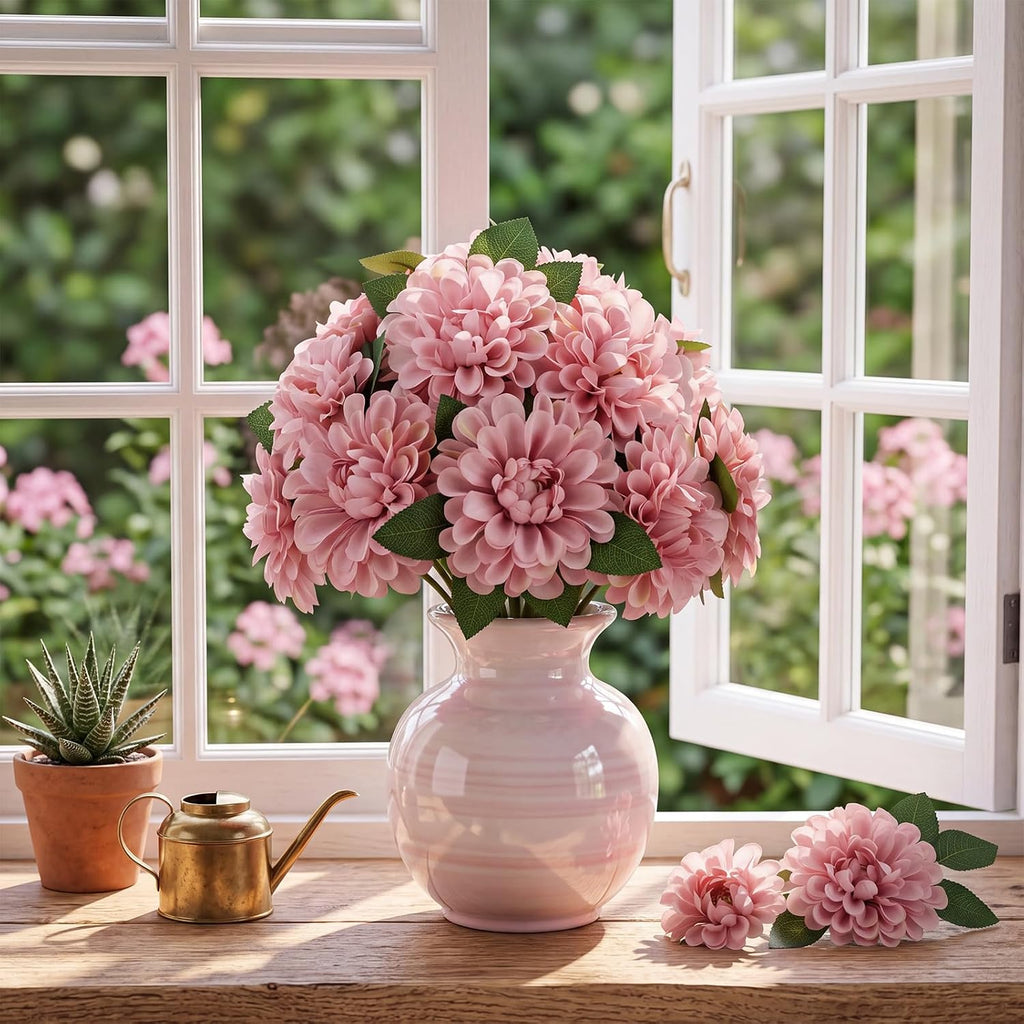 50 Set Wedding Artificial Dahlia Flower with Stems, Dusty Rose