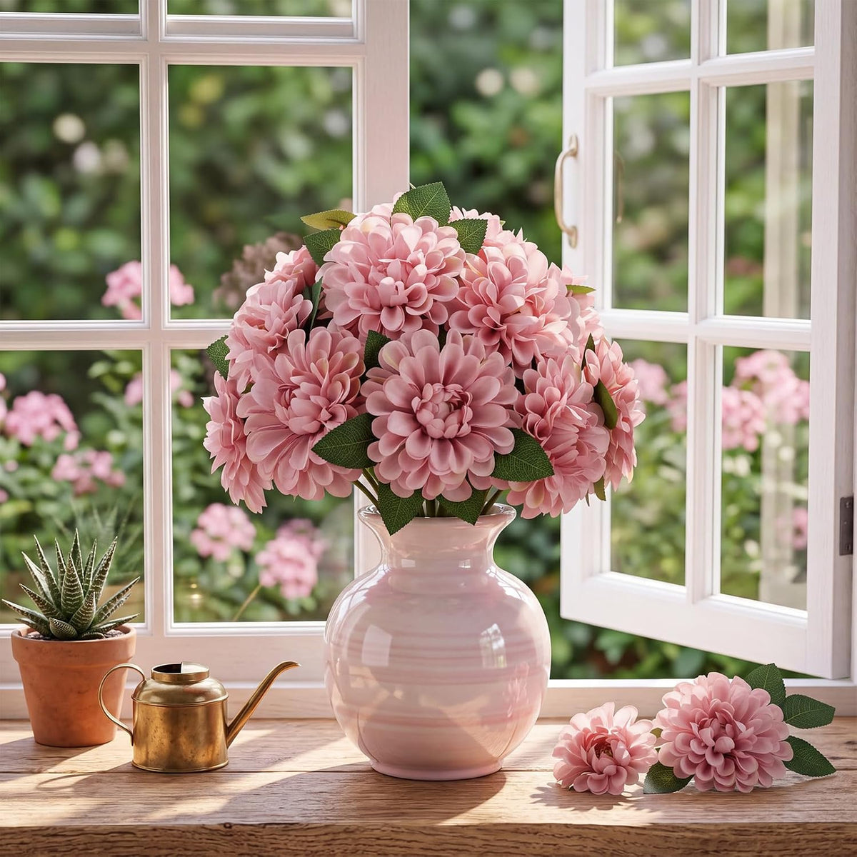 50 Set Wedding Artificial Dahlia Flower with Stems, Dusty Rose