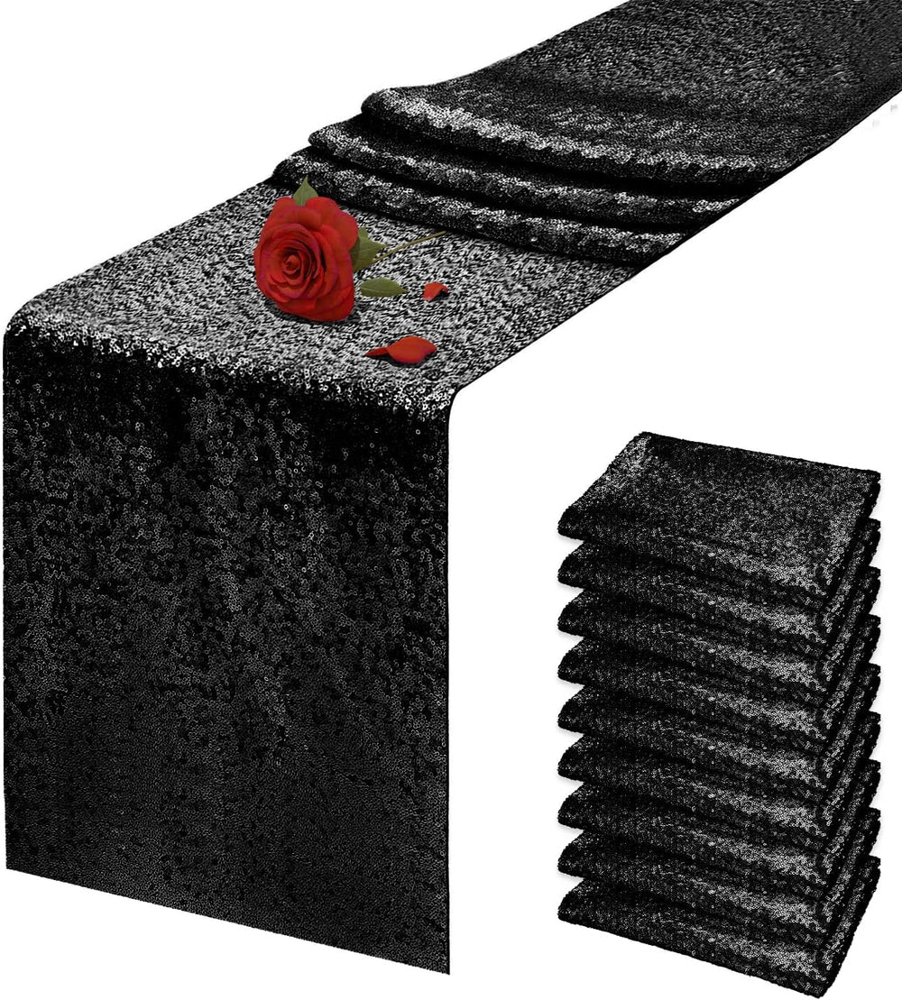 10 Packs 12 x 72 inches Black Sequin Table Runner