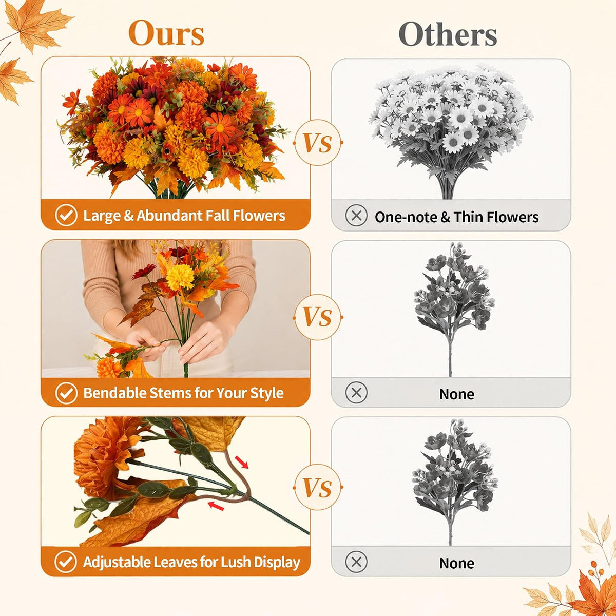 BLOSMON Faux Mums for Outdoor Planters: Realistic Fall Flowers Artificial
