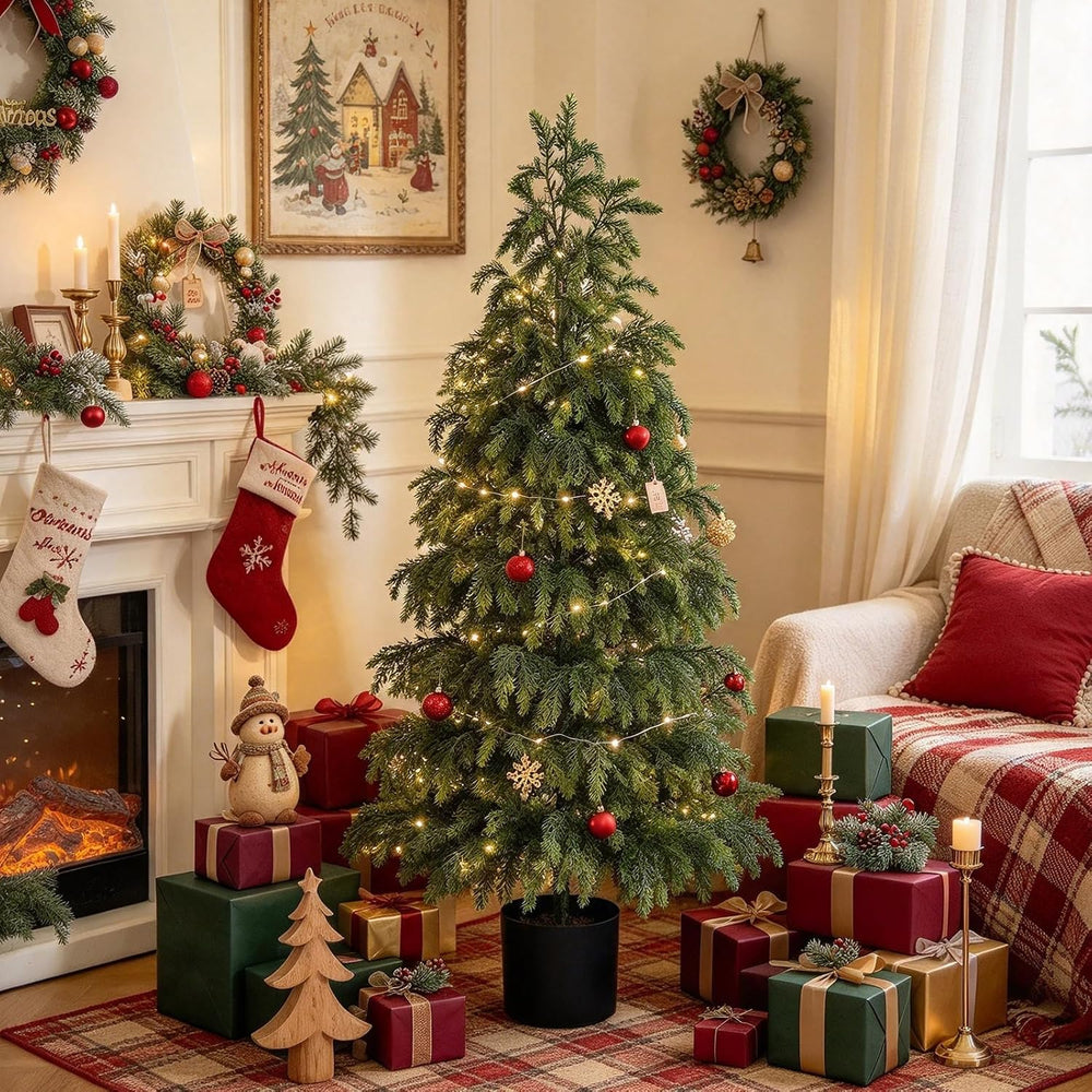 2Pack 4FT Realistic Artificial Cedar Christmas Trees with Lights