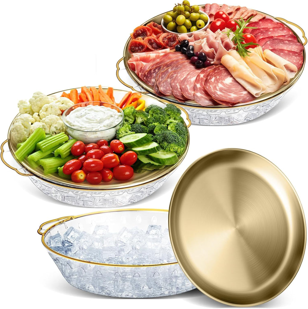 Baderke 3 Set 11.8" Chilled Serving Tray Compartments for Parties, Gold