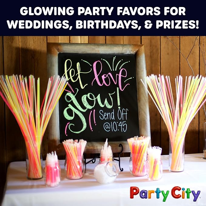 Party City 500 Glow Sticks Bulk Party Pack 8”– Neon Glow in the Dark Party Supplies, Glowsticks with Connectors Bracelets & Necklaces, Light Up Favors for Kids, Adults, Birthdays, Parties, Decorations