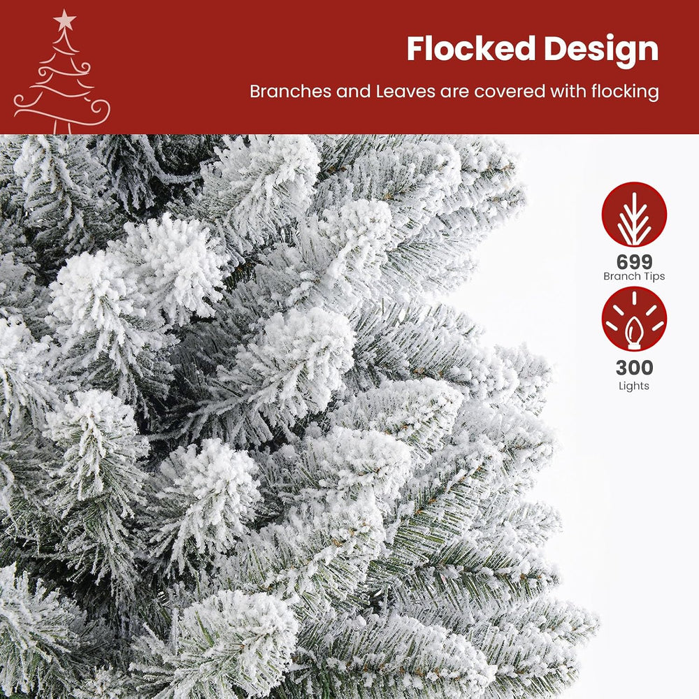 SHareconn 7.5ft Prelit Snow Flocked Artificial Slim Pencil Christmas Tree