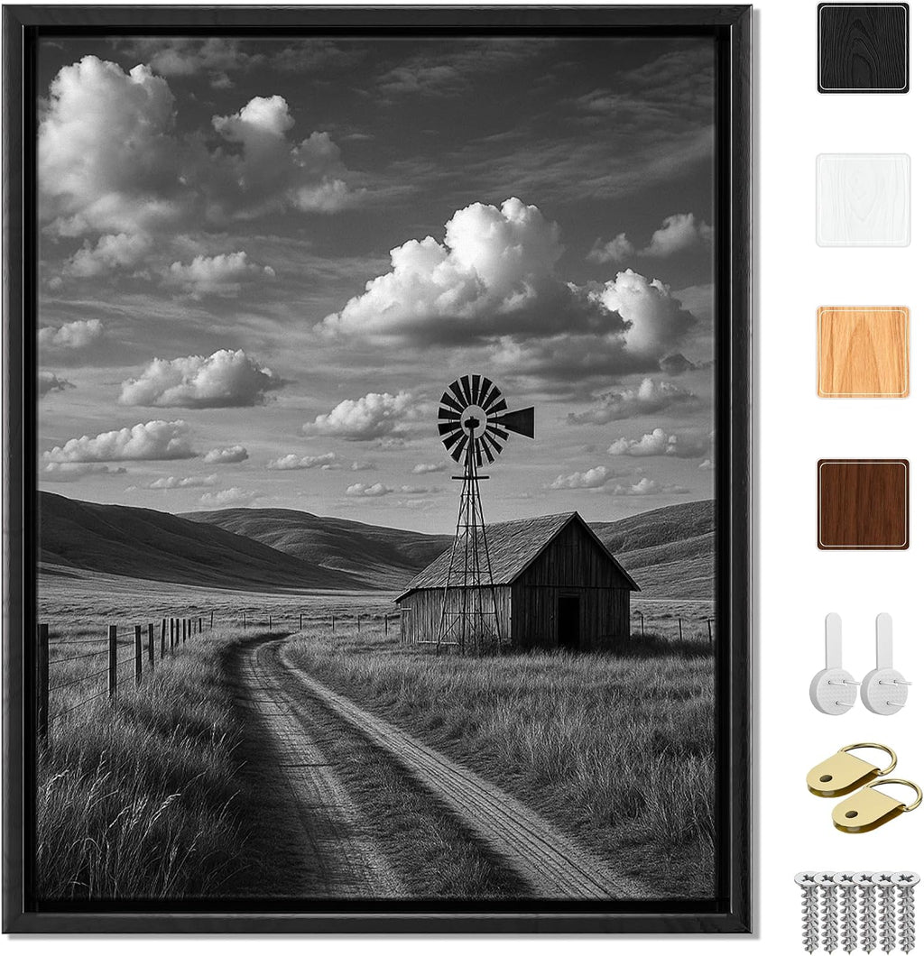 Canvas Floater Frame for 1”–1.25”Deep Gallery Wrapped Canvas, Wood-Look Floating Frame Wall Artwork for Oil Paintings, Gallery Bedroom, Living Room, Studio, Made in USA (Black,12x16)