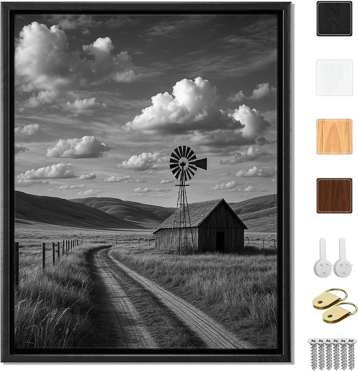 Canvas Floater Frame for 1”–1.25”Deep Gallery Wrapped Canvas, Wood-Look Floating Frame Wall Artwork for Oil Paintings, Gallery Bedroom, Living Room, Studio, Made in USA (Black,12x16)