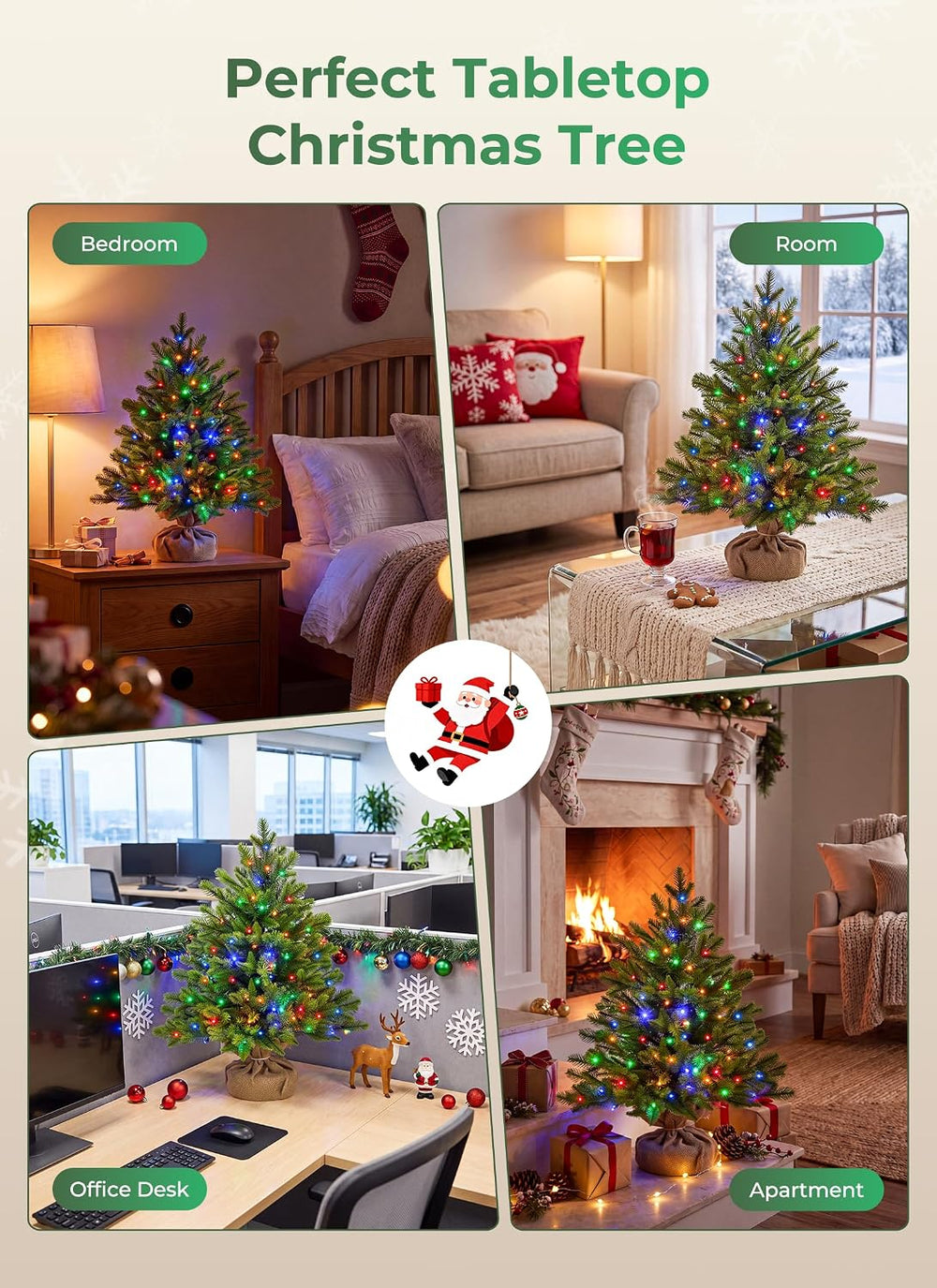 Brightown 2ft Pre-lit Artificial Mini Christmas Tree, Small Tabletop Decor
