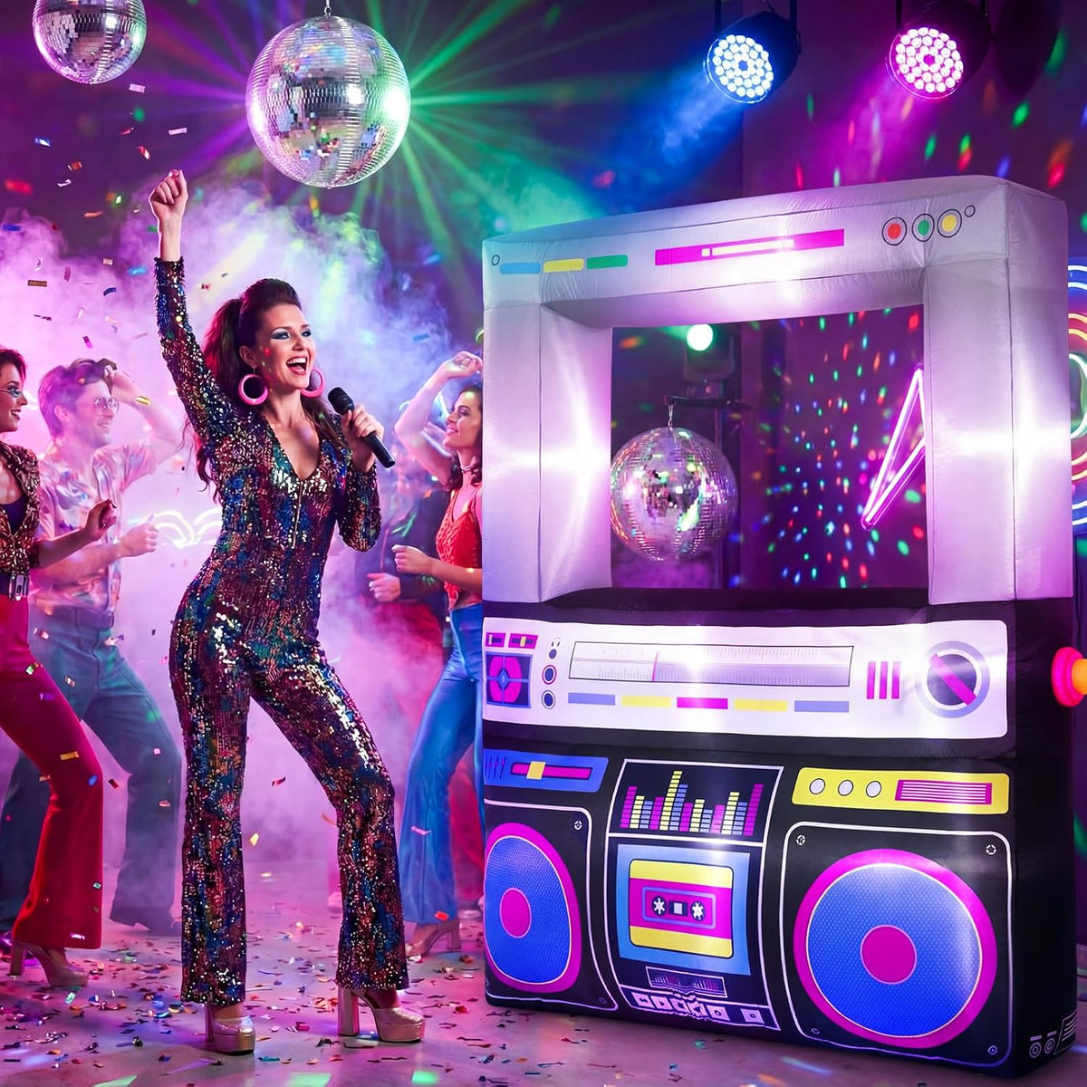 soulchen 6x5 ft inflatable radio boombox led lights showing dimensions