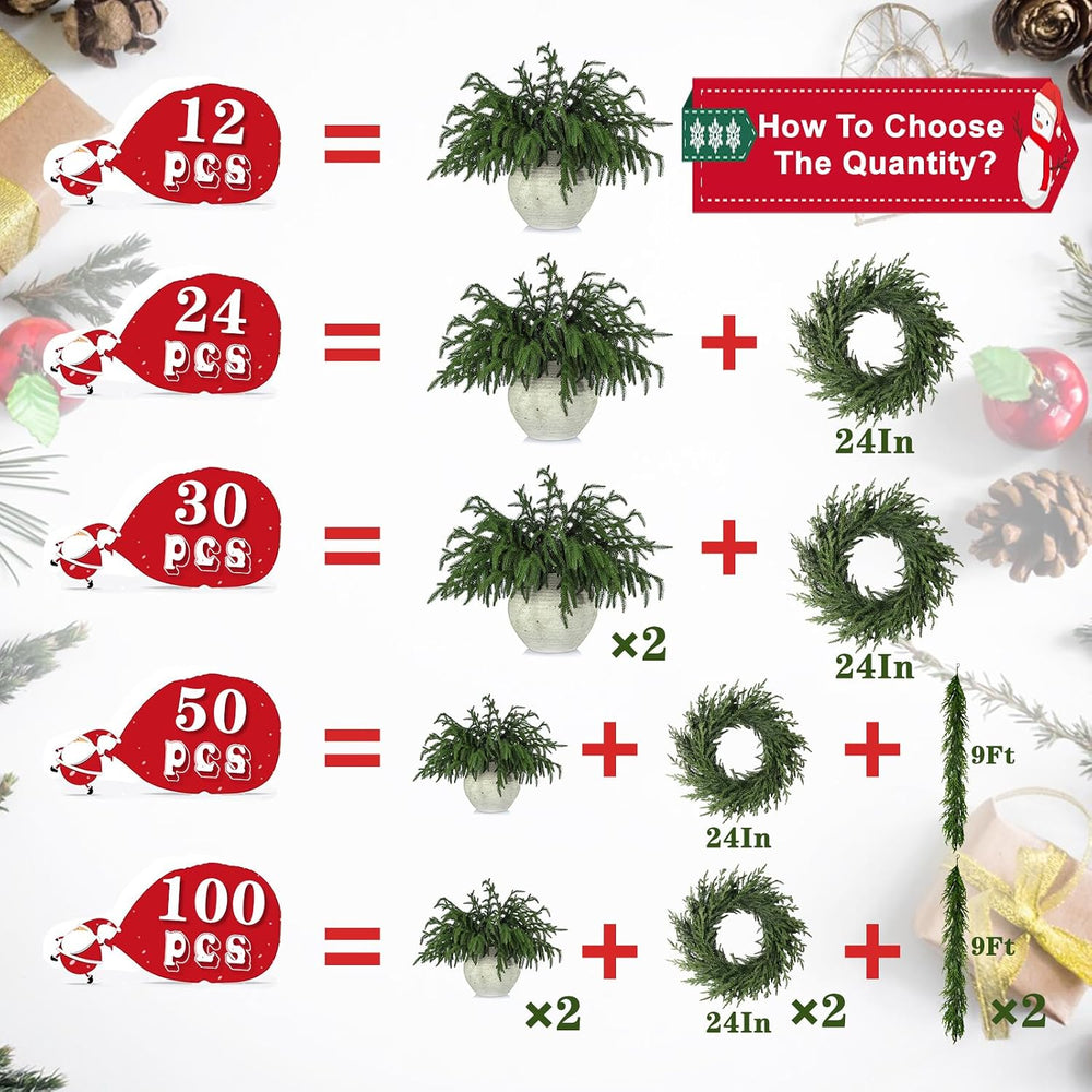 LZNPA 24 Pcs Realistic Christmas Pine Branches Natural Droopy Soft Bendable