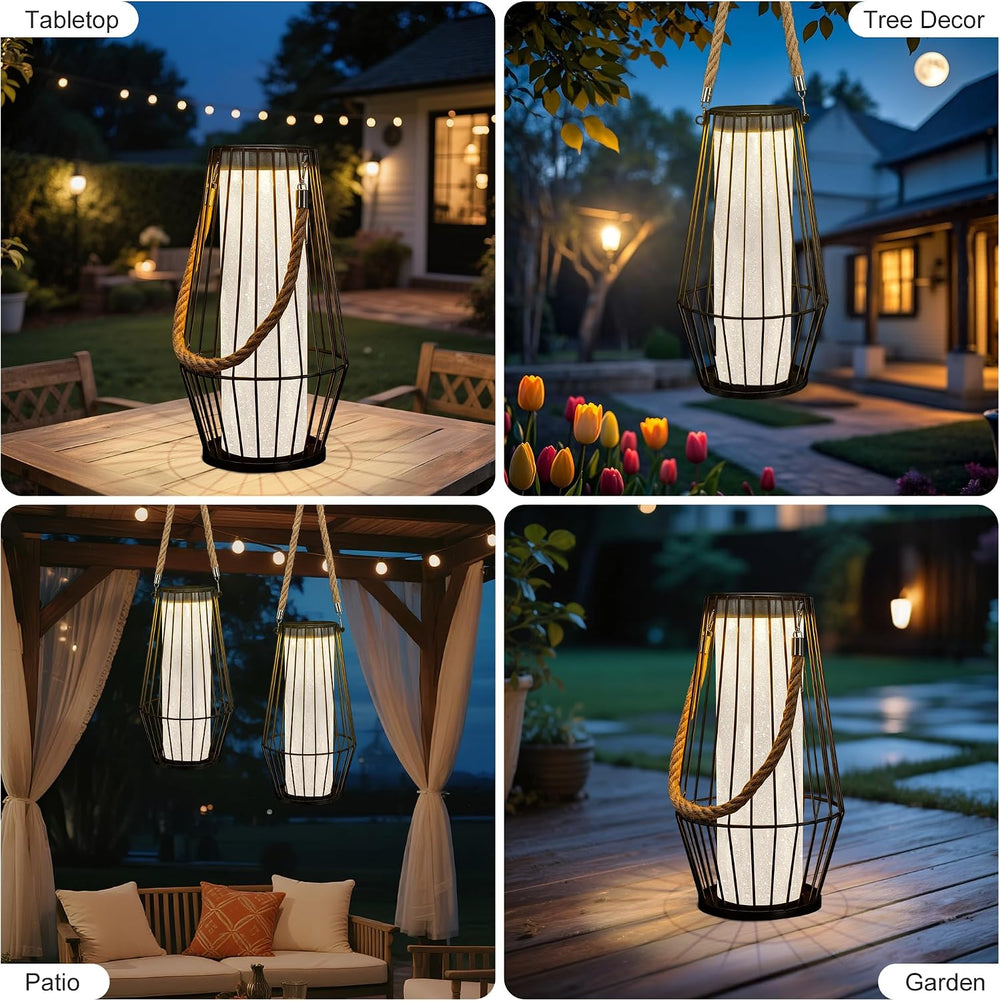 13.5" Outdoor Solar Lantern, Hanging & Tabletop Metal Light for Pati...
