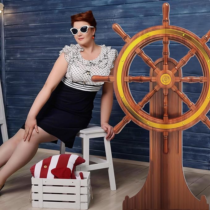 4 Feet Pirate Nautical Party Decorations Halloween Ship Wheel Cardboard Cutout Stand up Large Captain Wheel Photo Props Back Drops for Halloween Pirate Nautical Party Outdoor Home Decor