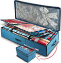 Hearth & Harbor Wrapping Paper Storage Container - Christmas Storage Bag with Ribbon Dispenser and Interior Pockets - Gift Wrap Organizer Fits Up to 26 Rolls of 40" Length, Blue