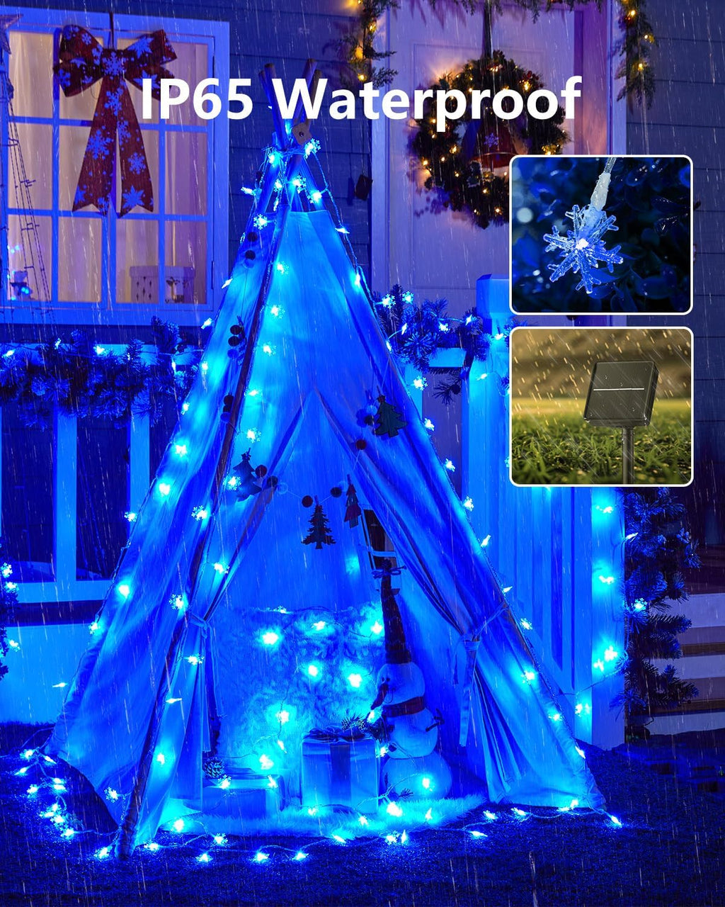 brightown solar christmas snowflake string lights, 72ft 200 showing dimensions