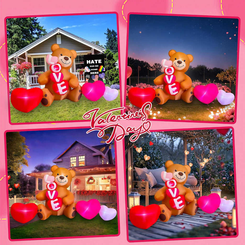 seasonblow 11 ft valentine's day inflatable sitting bear, side view