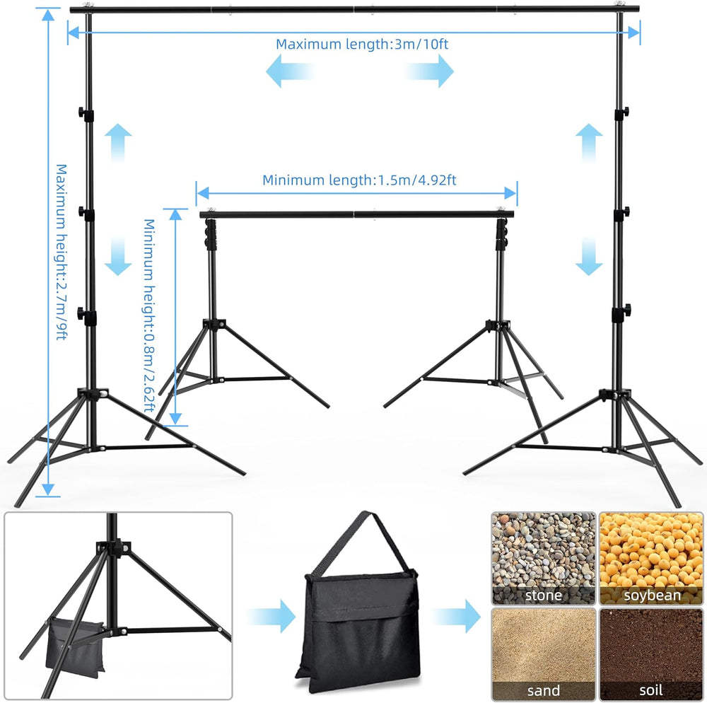 Photo Backdrop Stand, 10x9ft(WxH) Adjustable Photography Backdrop Stand, Alum...