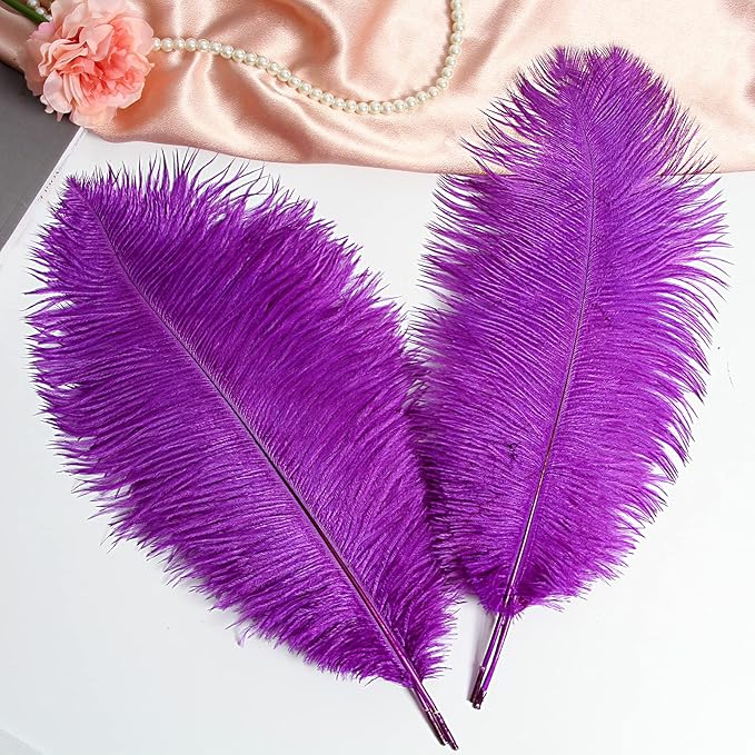 THARAHT Purple Ostrich Feathers 12pcs Large Natural Bulk 20-22Inch 50cm-55cm for Wedding Party Centerpieces Easter Gatsbi and Decoration Feather