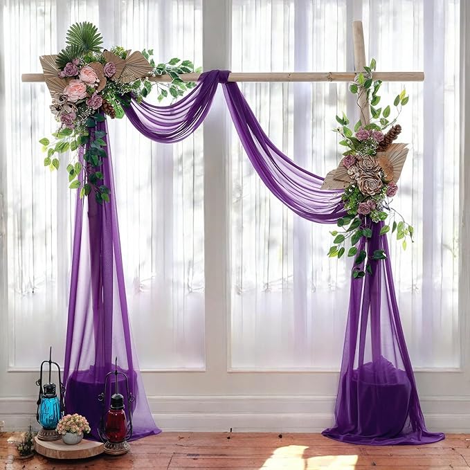 MDS Halloween Chiffon Draping Fabric - 2 Panel, 30" Wide x 100ft Long - Sheer Spooky Arbor & Canopy Drapery for Haunted House Backdrops, Party Ceilings, DIY Costumes & Themed Events - Cadbury Purple (Pack of 2)