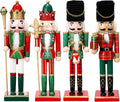 Suzile 4 Pcs 12 Inch Christmas Wooden Nutcracker Soldiers Red Green Retro
