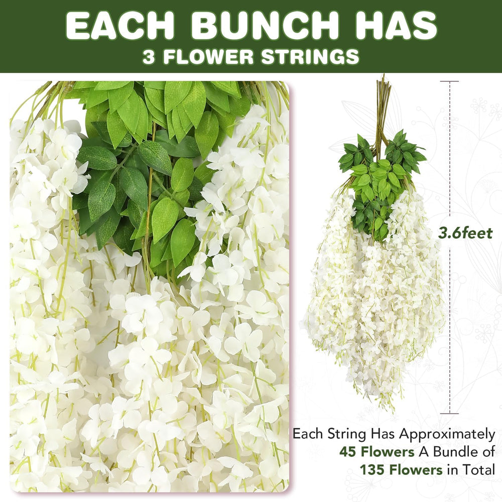 White Wisteria Hanging Flowers, 50 Pack Fake Hanging Flowers