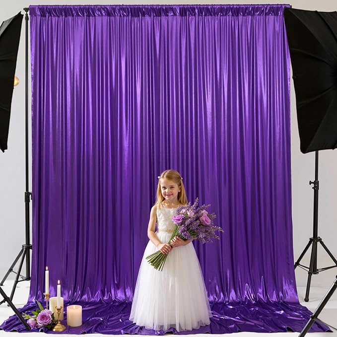 10x10 ft Glitter Purple Backdrop Curtain for Parties, Wrinkle Free Thick Purple Sequin Backdrop, 2 Panels 5×10FT Shimmer Photo Backdrop Drapes for Themed Party Wedding Photographs Background