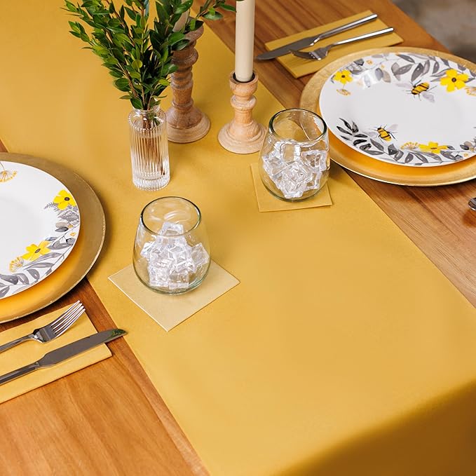 AH American Homestead Paper Dining Table Runner for Party 78 ft = 20 Perforated Table Runners 16” x 48”- Strong, Absorbent, Disposable Linen-Like Table Cover Roll (Mustard Gold)