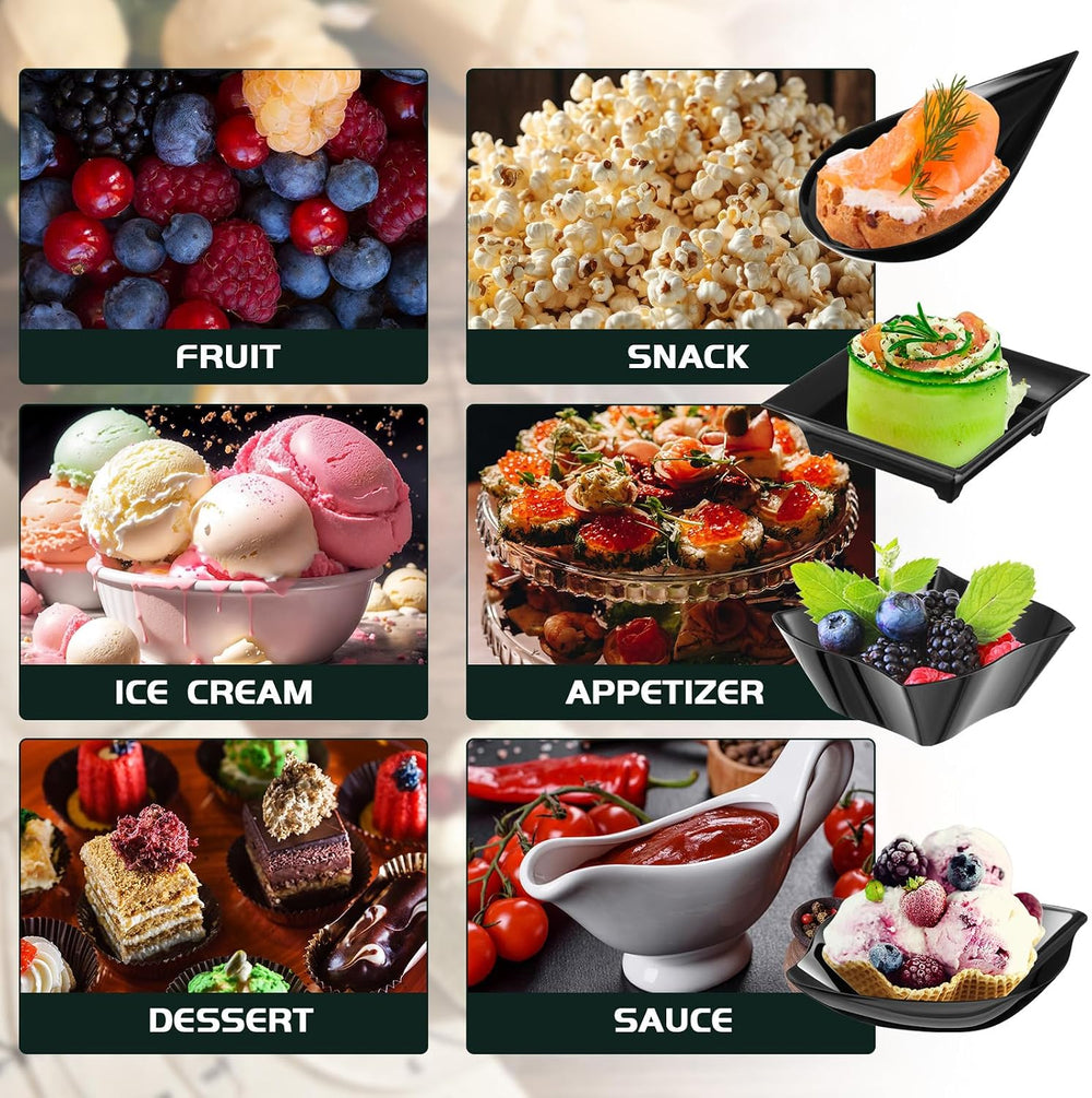 200 Pcs Mini Appetizer Plates Disposable, Classic Style, Black