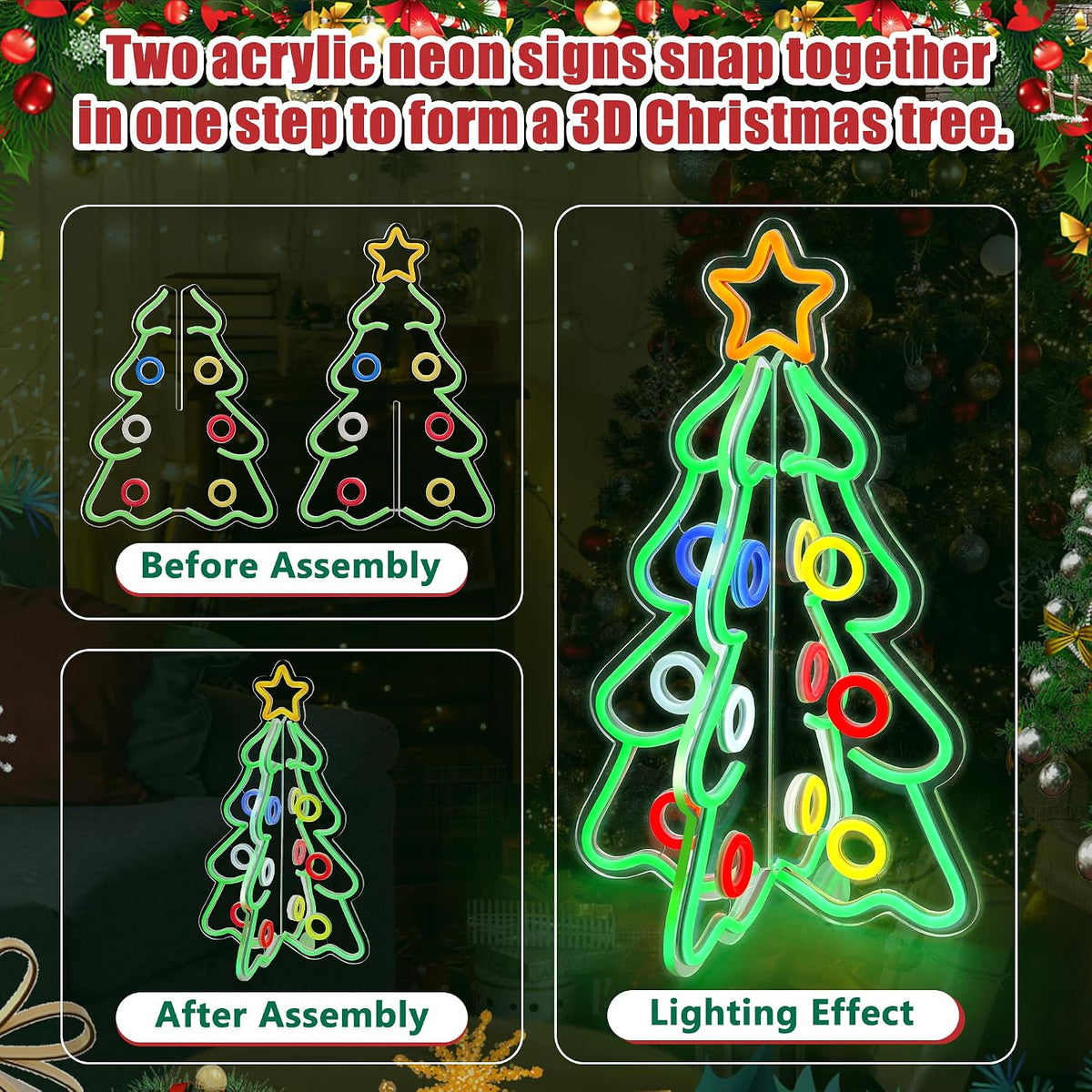 christmas neon sign, 3d acrylic led tree light, package contents