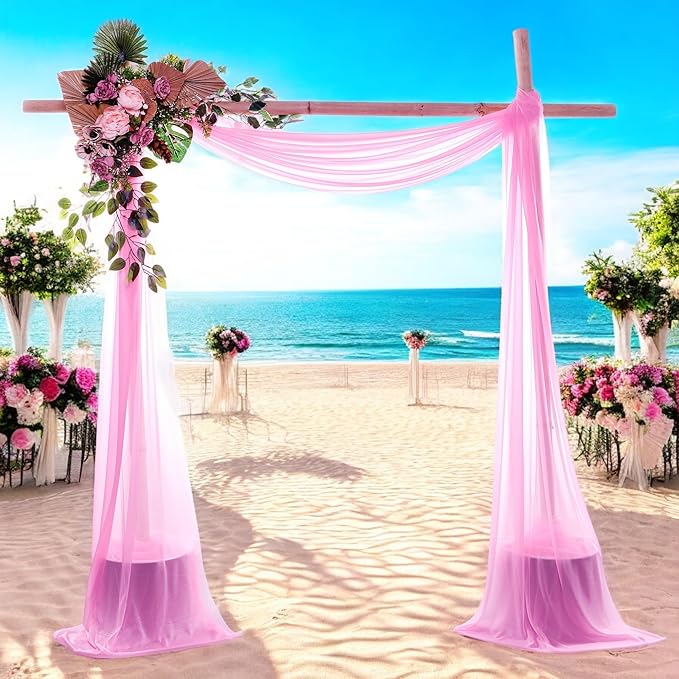 MDS Halloween Chiffon Draping Fabric - 2 Panel, 30" Wide x 30ft Long - Sheer Spooky Arbor & Canopy Drapery for Haunted House Backdrops, Party Ceilings, DIY Costumes & Themed Events - Bubblegum Pink (Pack of 2)