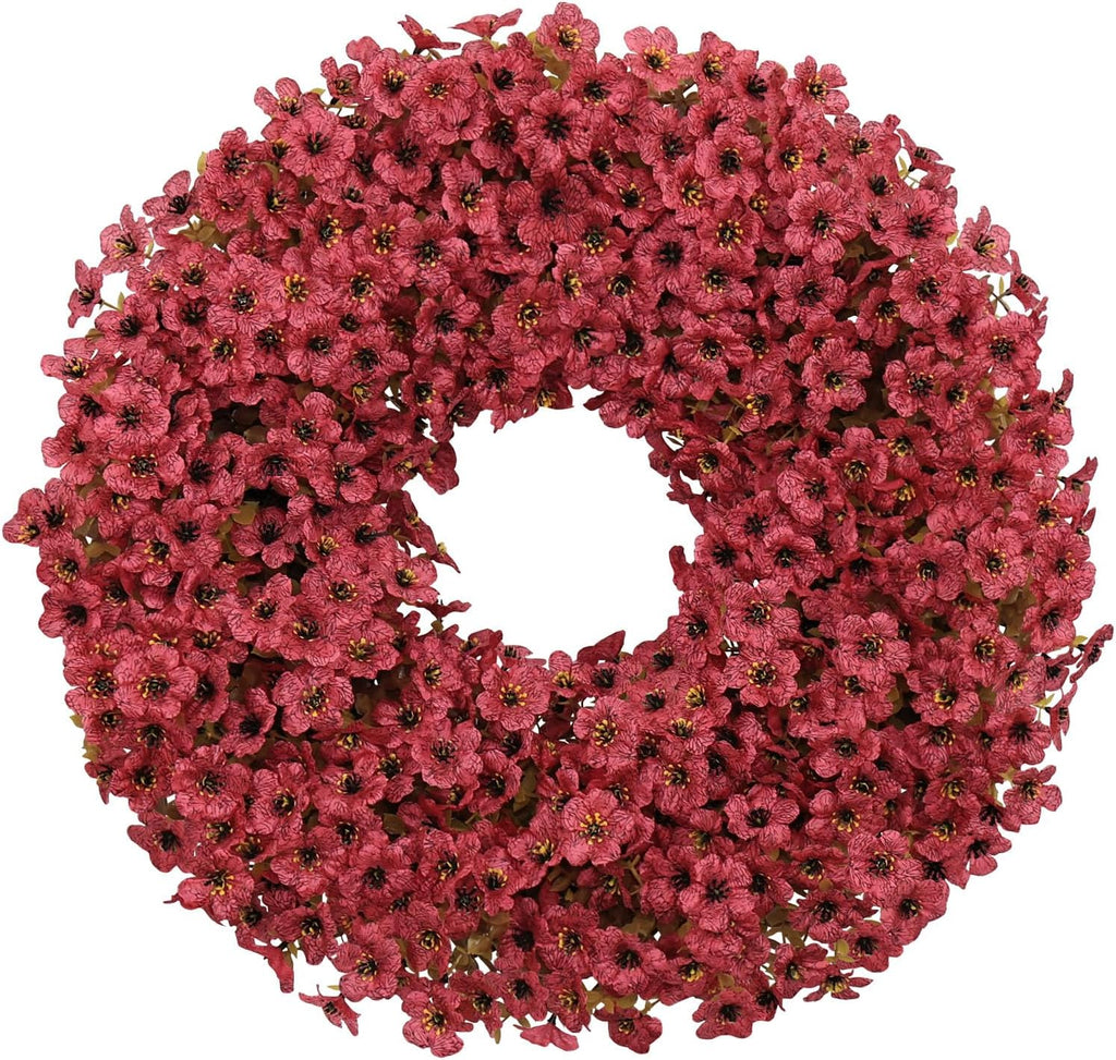 20" Burgundy Fall Wreath for Front Door, Artificial Mums Autumn Wreath