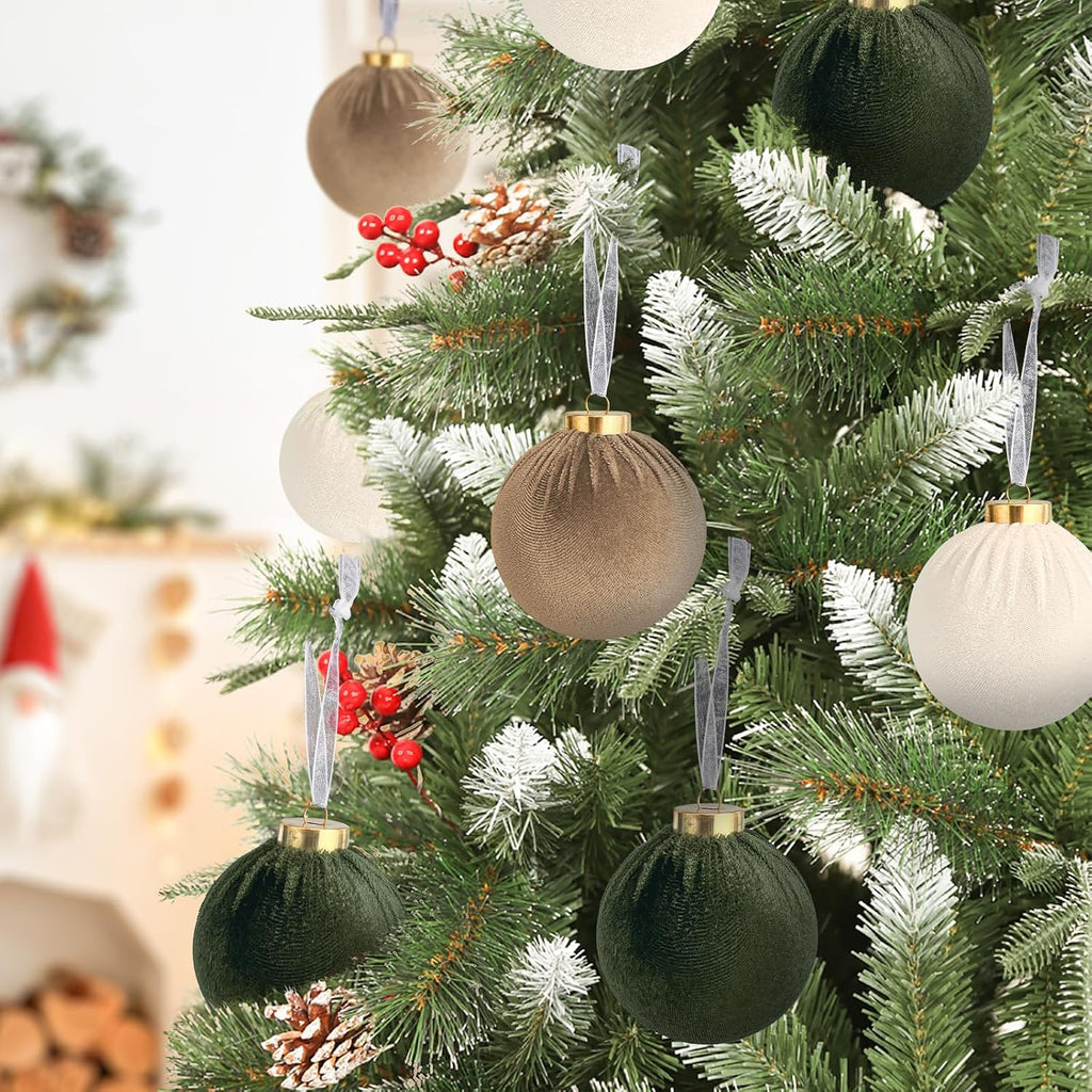 velvet ball christmas tree ornaments set, 30 pack, close-up detail