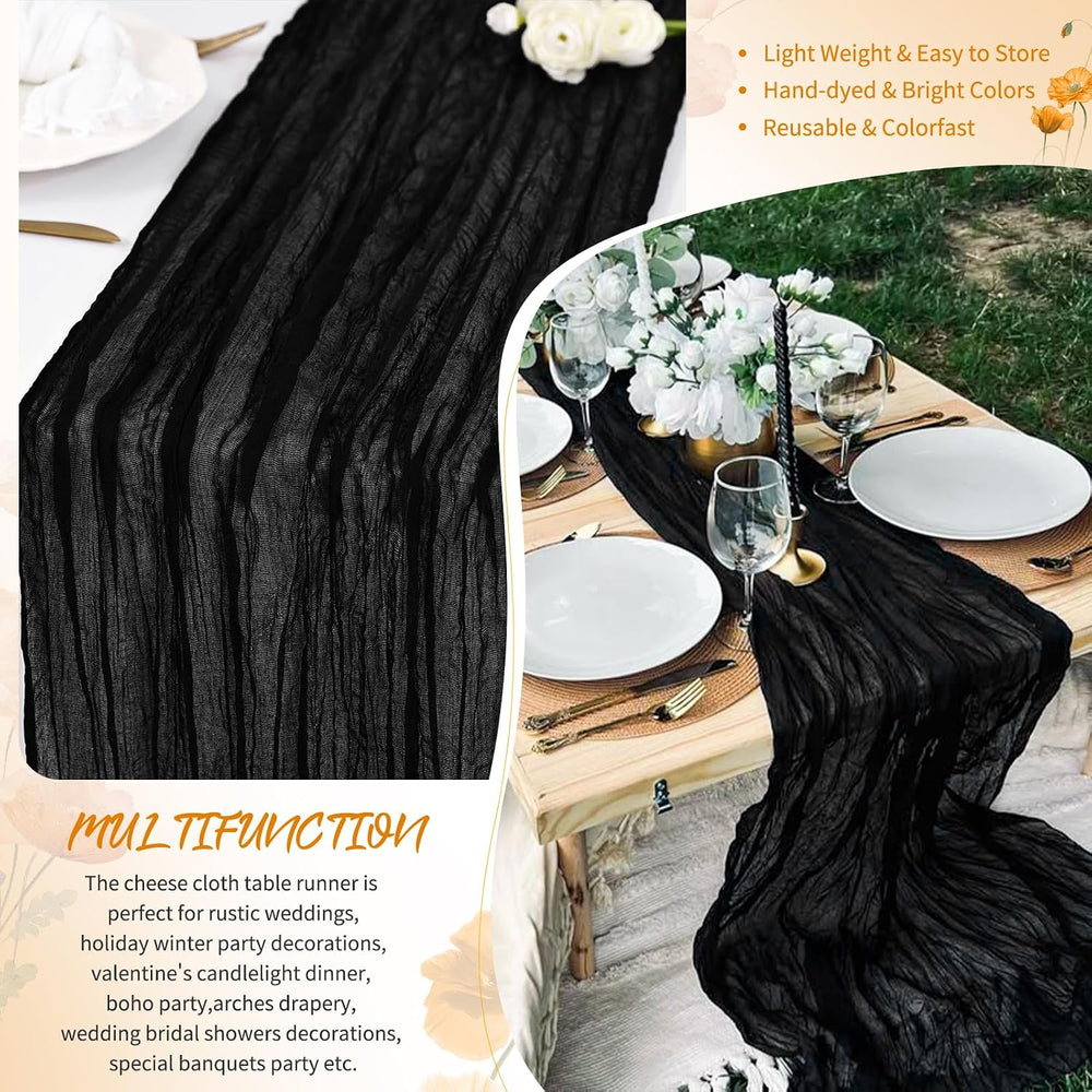 30 Pack Black Cheesecloth Table Runner 17x108 Inches Boho Home Decor