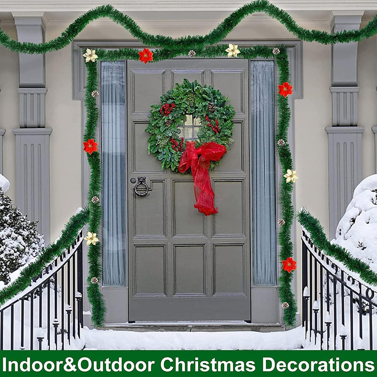 100ft christmas garland decorations, 2 pack each 50ft showing dimensions