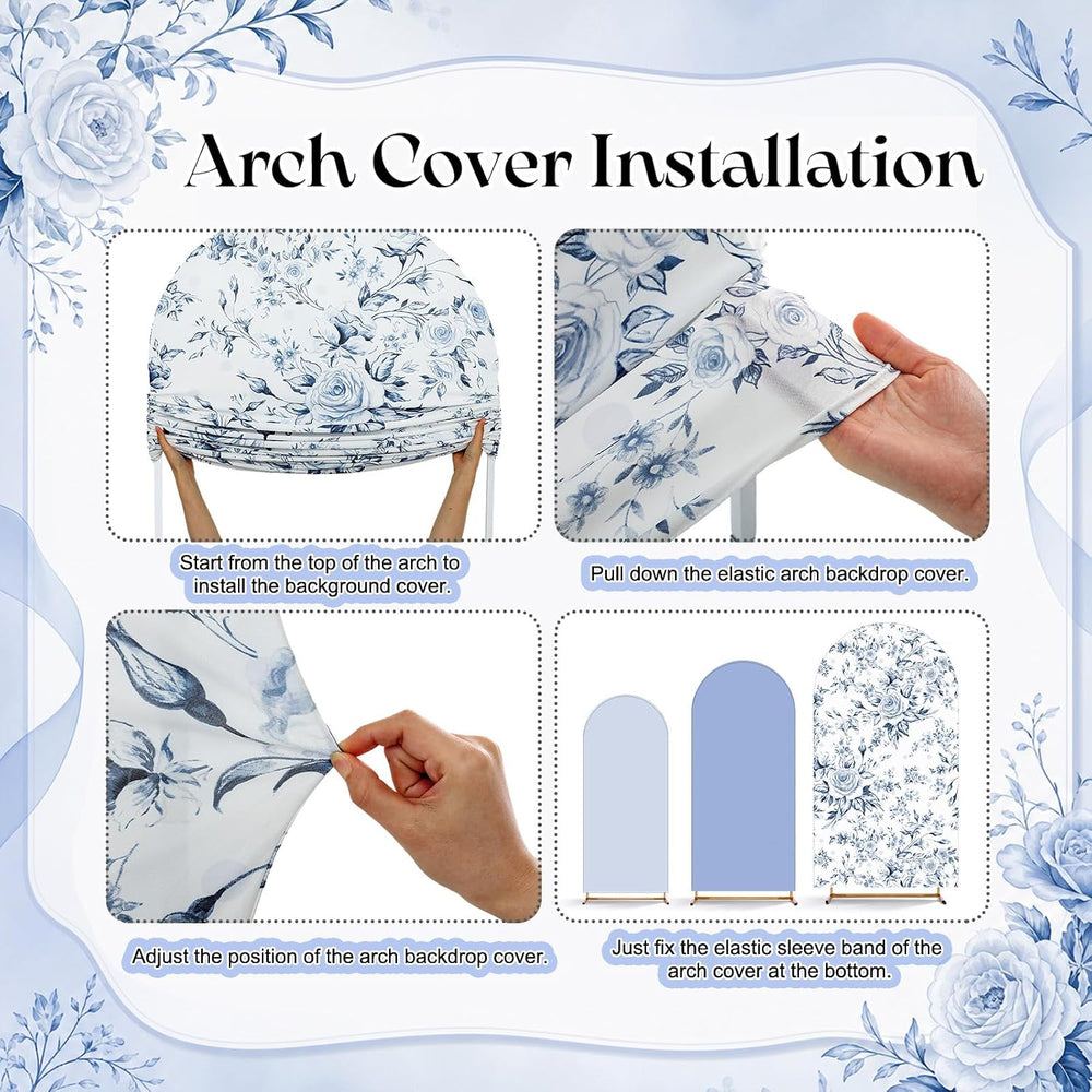 3 Set Arch Backdrop Covers 4ft 5ft 6ft Arch Covers Blue Floral