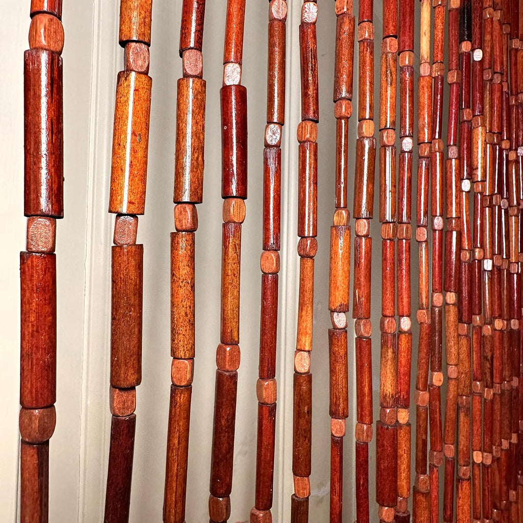 Natural Dark Brown Bamboo Beaded Curtain Room Divider Plain Design-Bamboo and Wooden Doorway Beads-Boho Bohemian Curtain 38 Strands 36" Wx78 H