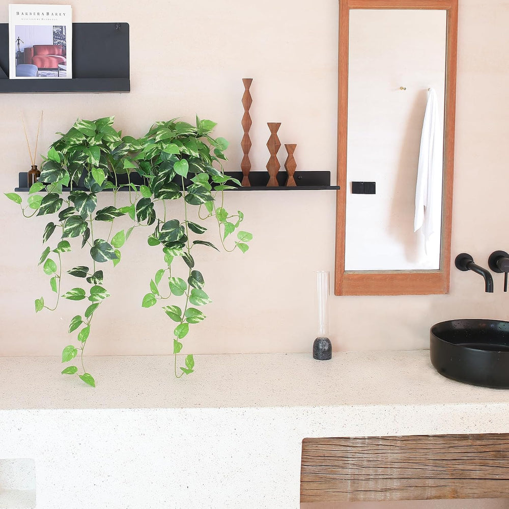 Fake Pothos Hanging Plants - 33" Set of 2 Artificial Silk Ivy Vines with...